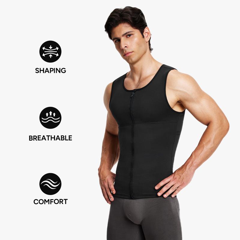 Nebility Men’s Compression Tank Top with Zipper – Strong Chest & Back Support, Smooths Chest and Belly, X-Shape Back Design for Better Posture, Breathable Stretch Fabric for Daily Wear, Workouts and Formal Outfits Shapewear