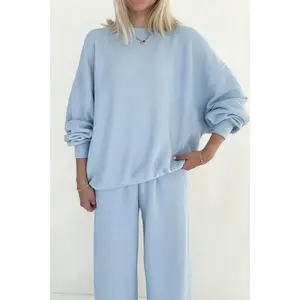 Sundays Waffle Knit Sweatshirt in Powder Blue