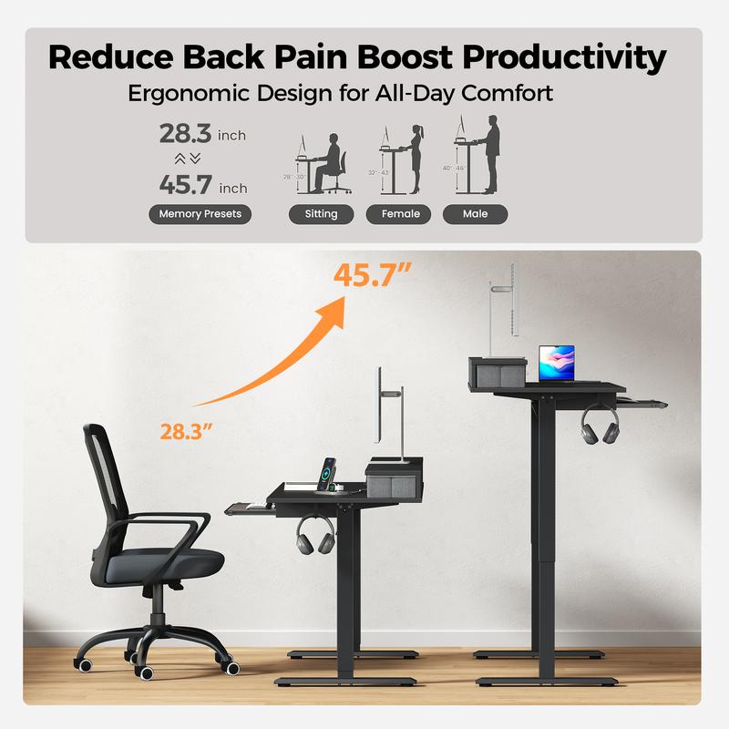 Agilestic Electric Standing Desk with 2 Drawers & Keyboard Tray, Adjustable Home Office Desk Ergonomic Sit to Stand Computer Desk with Hooks for Gaming & Work,Black/ Rustic Brown/White/oak