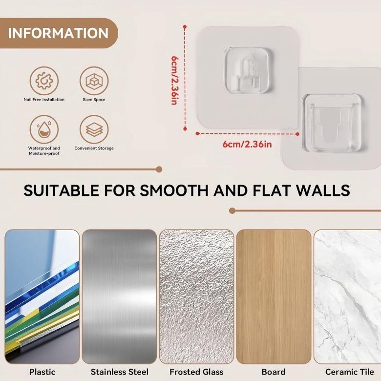 10 Pairs Double Sided Adhesive Wall Hooks, Minimalist Buckle Self Adhesive Hooks, Punch-free Storage Hooks Organiser 10Pcs Plastic Installation Mount Room Hangable