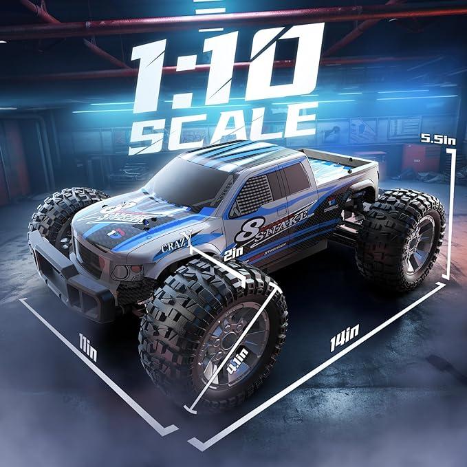 DEERC 1:10 Scale Large Hobby RC Cars, 48 KM/H Fast High Speed Remote Control Car, 4WD 2.4GHz Off Road Monster RC Truckk 2 Rechargeable Batteries