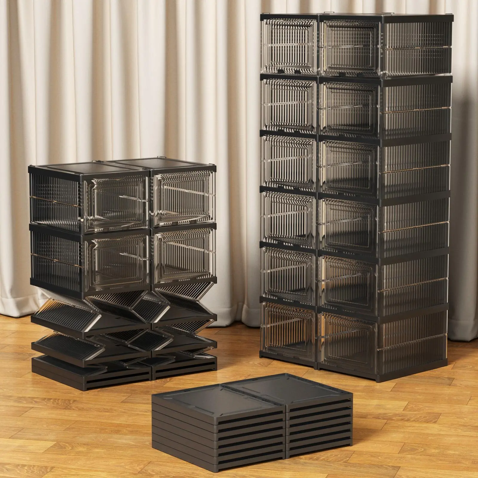 6-Tier Free Standing Shoe Storage Box with Clear Drop Front Door, Sturdy Plastic Shoe Organizer for Home Use