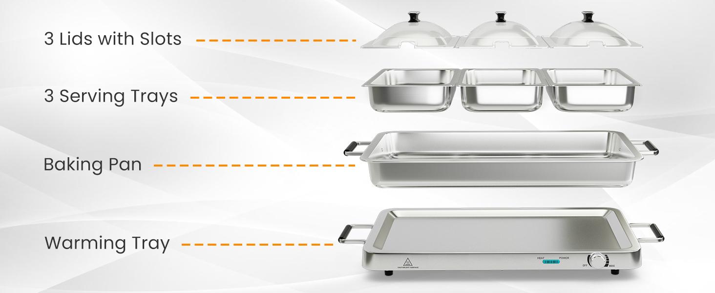 COSTWAY Buffet Servers and Warmers, 2 in 1 Electric Warming Tray, Stainless Steel Chafing Dish with Temperature Control, 3 Serving Trays, 4.5/8 Qt Food Warmers Station for Parties Banquets Events, Dishwasher Safe, Christmas Gift Black Friday Cyber Monday