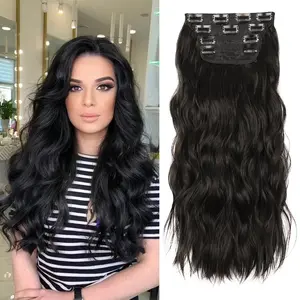 Black Hair Extensions, 20 Inches Soft Synthetic Curly Hair Extensions Clip ins