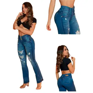 Jean's Colombianos 7713 High Waist Cintura Alta Levanta Butt Lifter for Women - Slim Fit, Tummy Control, Blue Denim Jeans, Everyday Wear