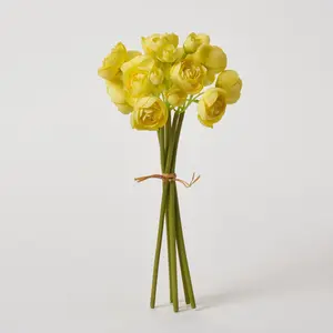 Lemon Yellow Silk Ranunculus Bouquet Bundle of 6 Small Bloom & Bud Stems - 11"