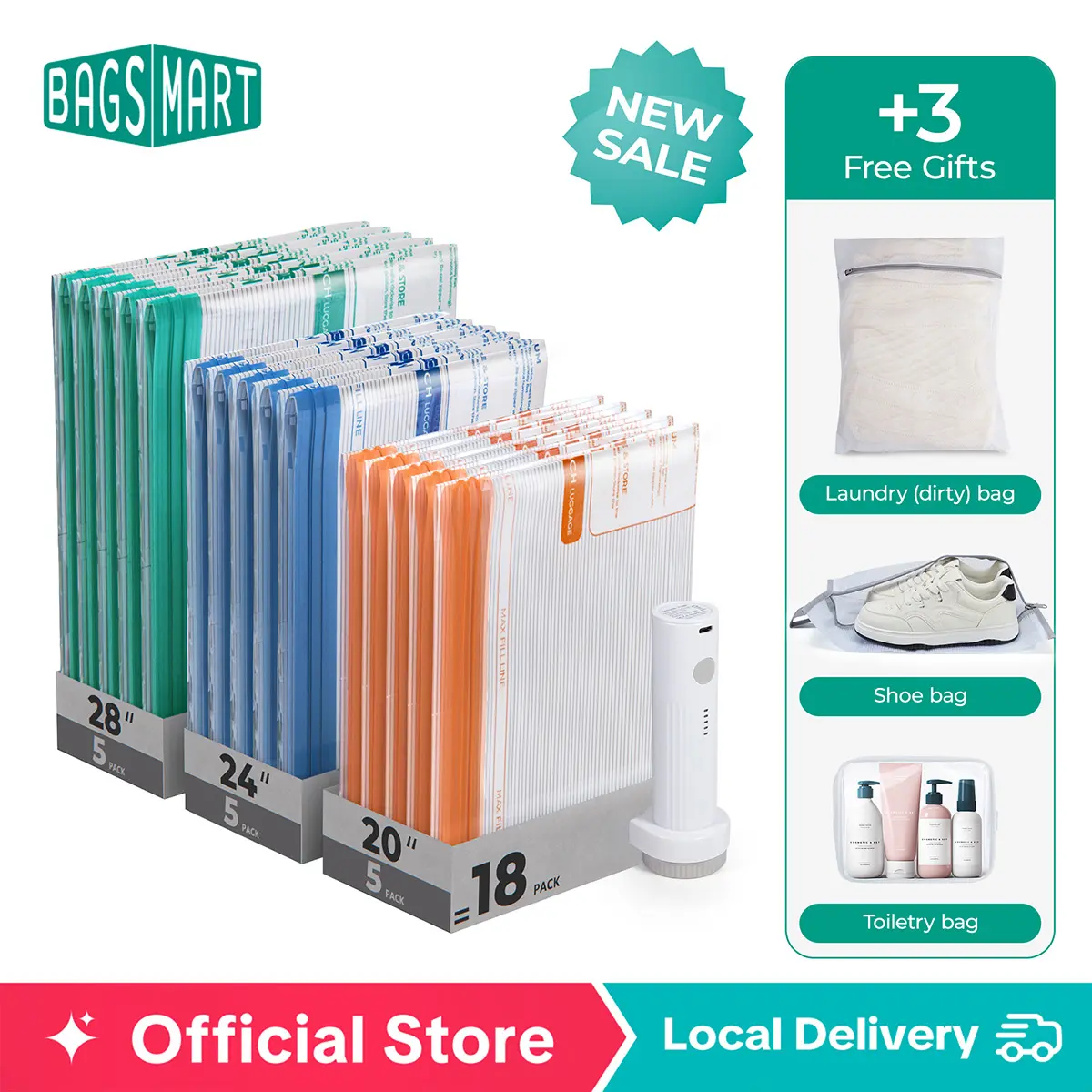 【NEW IN +3 Free Gift】BAGSMART Vacuum Storage Bags for Travel with Rechargeable Air Pump 12 Pack to 21 Pack Portable Space Saver Bags for Clothing Blanket Duvets Compression Seal Bag DealsForYouDays