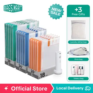 【NEW IN +3 Free Gift】BAGSMART Vacuum Storage Bags for Travel with Rechargeable Air Pump 12 Pack to 21 Pack Portable Space Saver Bags for Clothing Blanket Duvets Compression Seal Bag