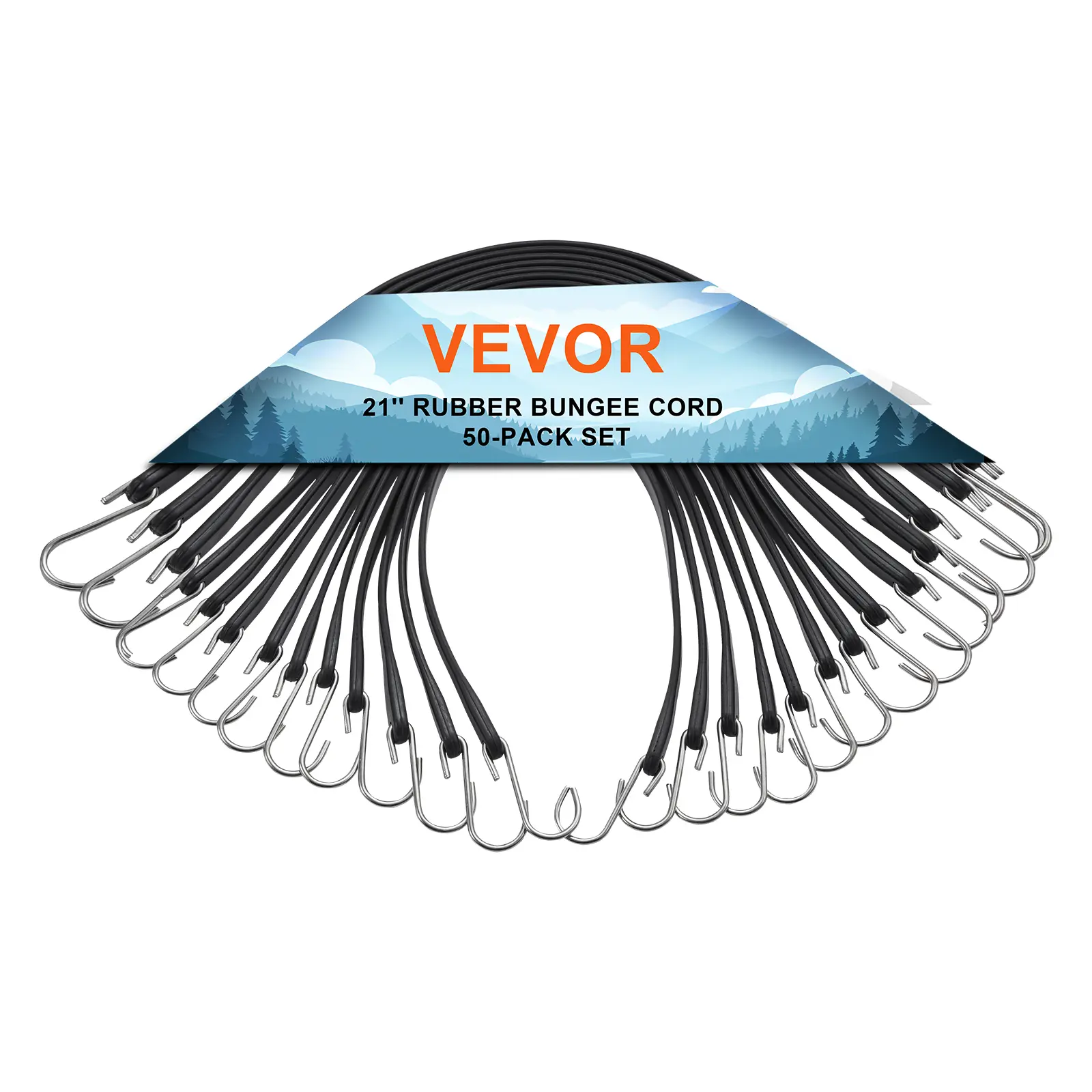 【Summerfinds】VEVOR 50 Piece Flat Bungee Cord,19.8 mm Heavy Duty Bungee Straps with Steel S-Hooks21" Elastic Bungee Rope for CargoTarpsTrucks and TentBlack