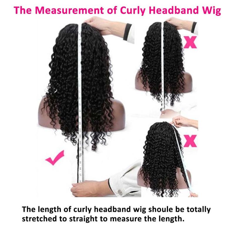 Kinky Curly Human Hair Headband Wig For Black Women 180% Density Glueless Brazilian Remy Jerry Curl Full Machine Made Hair