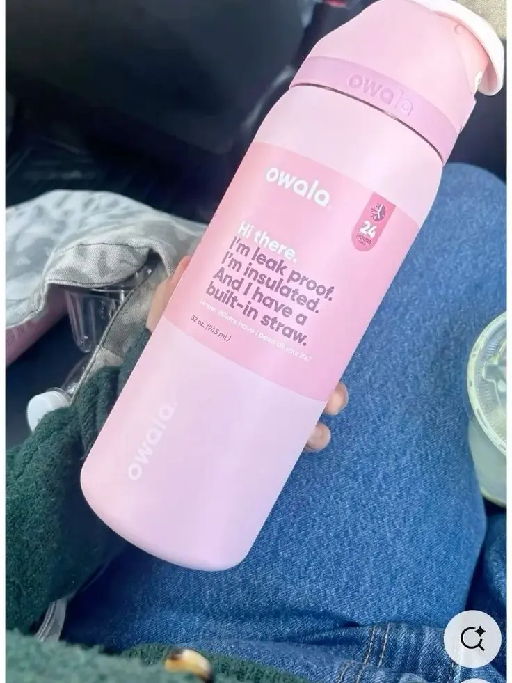 Owala 24/32oz Insulated Water Bottle – Soft Pink Pastel, Leak-Proof with Built-In Straw