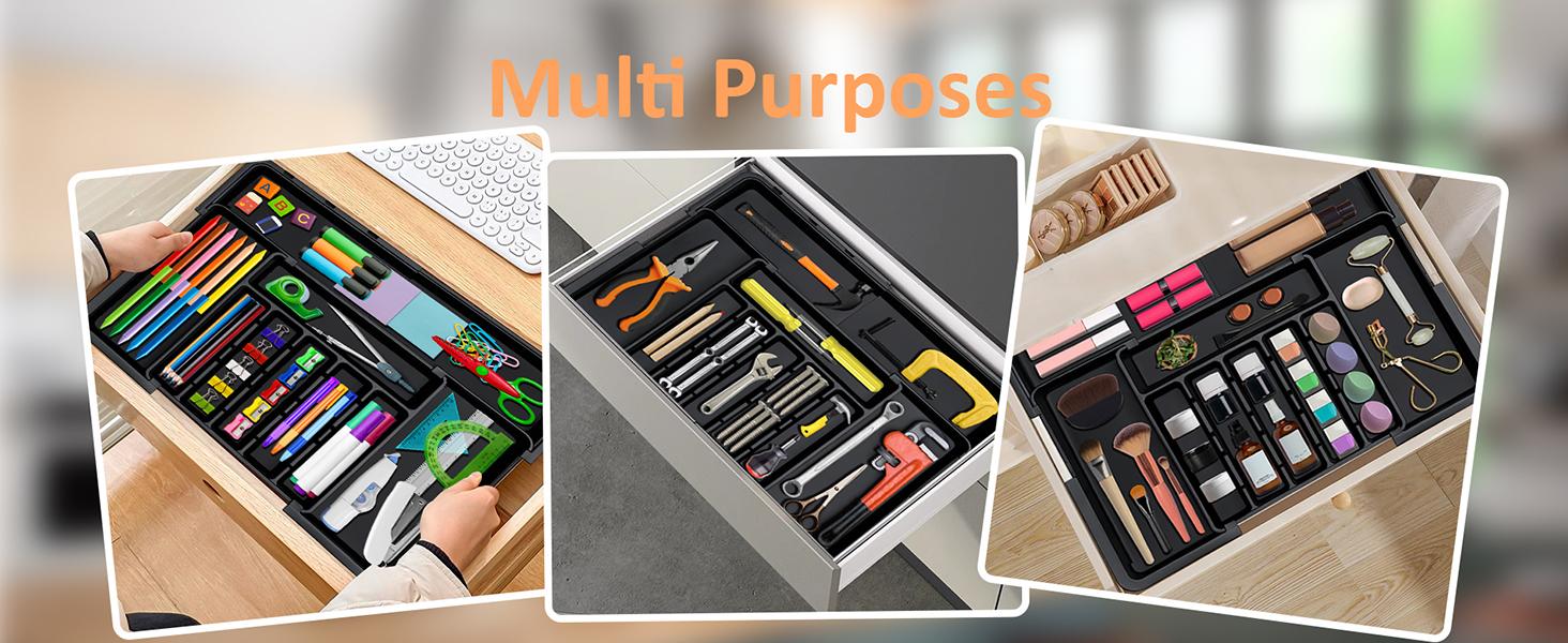 Silverware Organizer, Expandable Kitchen Utensil Drawer Organizer with 9 Compartment, Adjustable Storage for Spoons Forks Knives, Multifunctional Drawer Organizer for Cutlery, Makeup, Stationery Storage