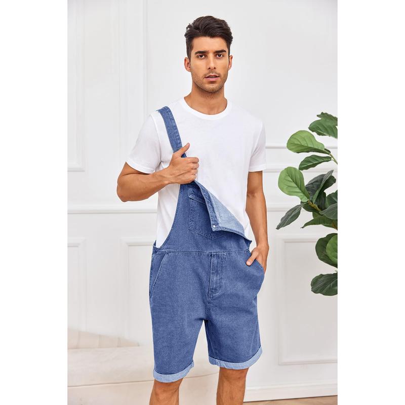 Runcati Men's Denim Bib Overall Shorts Loose Fit Summer Walk Shorts Above Knee Length Shortalls Jumpsuit Rompers