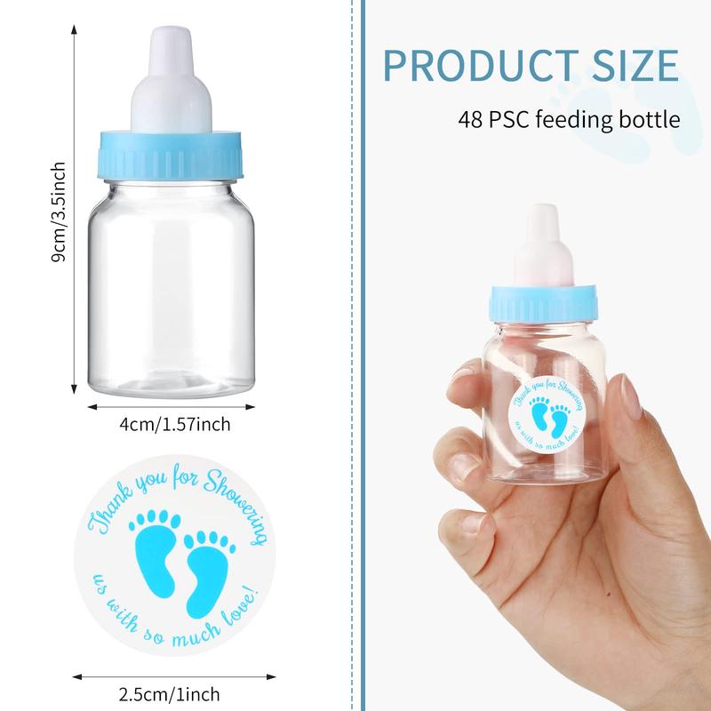 24/48 Pcs Baby Shower Prize Mini Baby Bottles Chug Plastic Milk Bottles Candy Baby Bottles with Thank You Showering Stickers and Bows Thank You Gifts for Guests,Birthday Party Baby Shower Favors Gift