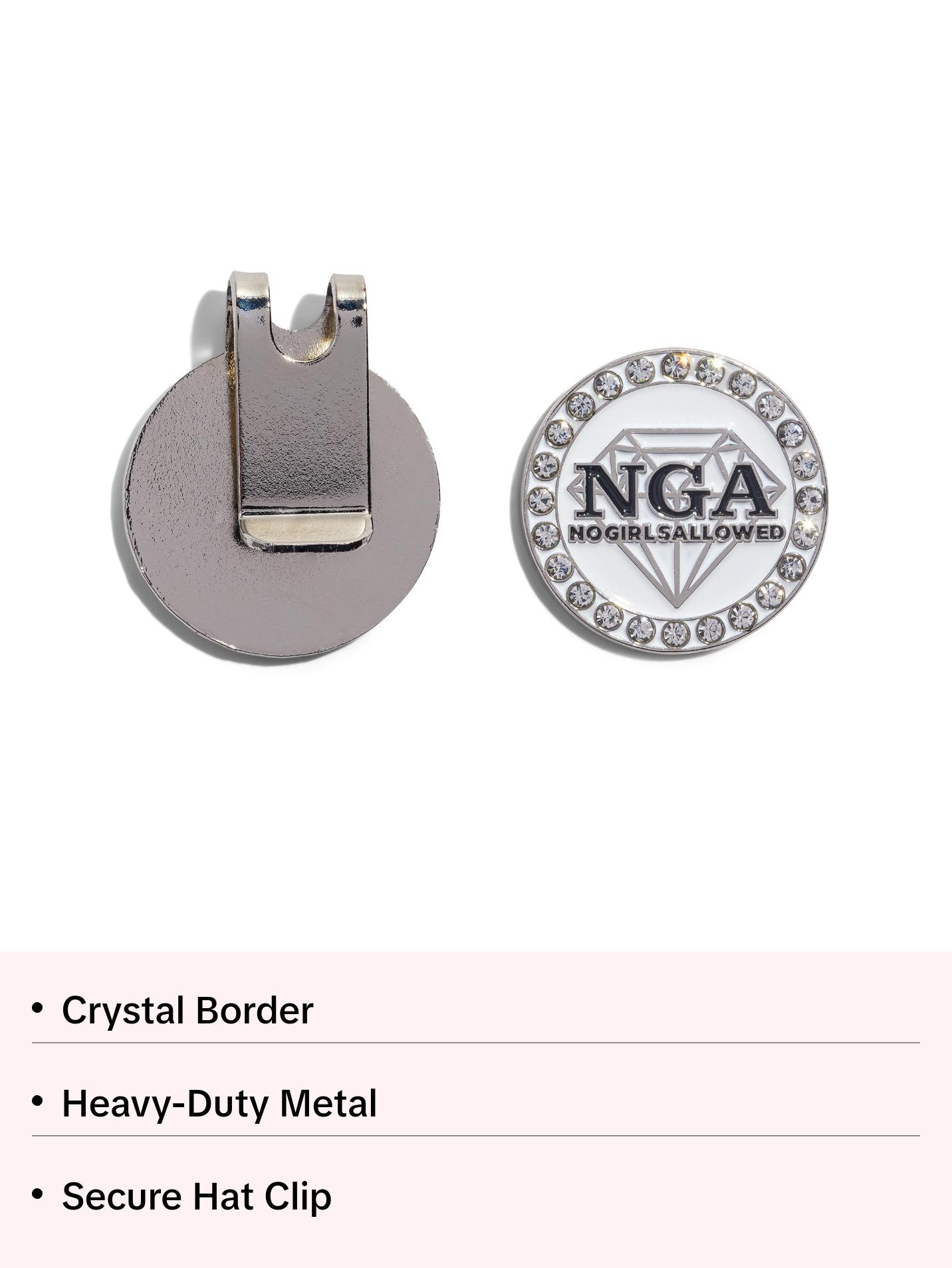 No Girls Allowed Frosted Crystal Diamond Ball Marker & Hat Clip Set - Durable 1-Inch Marker & Secure Clip for Golfers