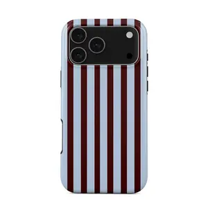 Burgundy on Sky Blue Striped Phone Case – Offline Mood, Old Money Vibe – for Phone 17 / 17 Air / 17 Promax