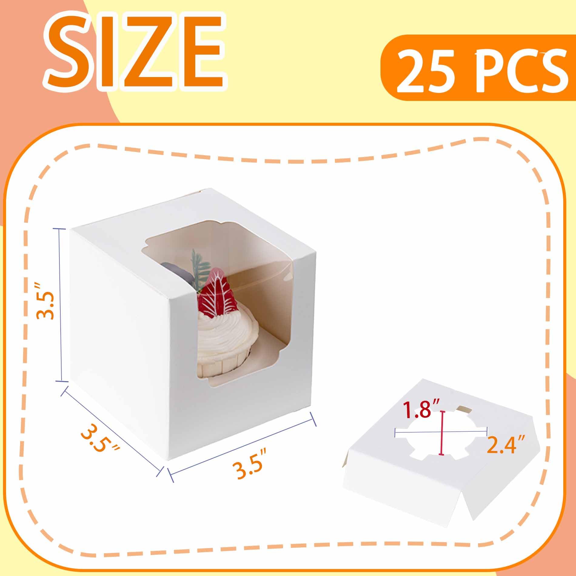 Individual Cupcake Containers, Cupcake Boxes with Window, Food Grade Cupcake Holders with Inserts, Stackable Deep Cupcake Carrier Easy Transport and Presentation