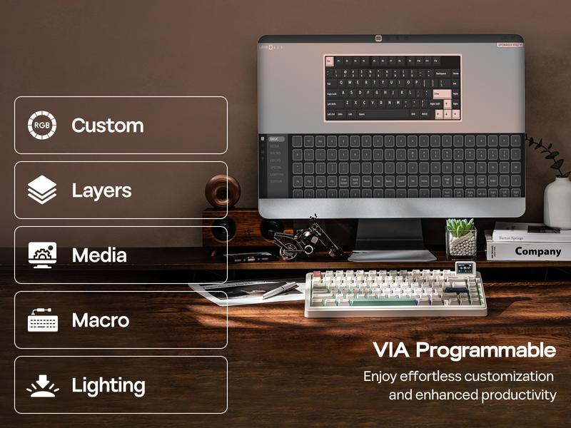 EPOMAKER RT82 Wireless Mechanical Keyboard with Screen, QMK/VIA Custom 2.4GHz/USB-C/BT5.0 Hot-Swappable Gasket  South-Facing RGB Backlight 5-Paddings, PBT Keycaps  keyboards for gaming creamy keyboard TikTokShopJumpstartSale