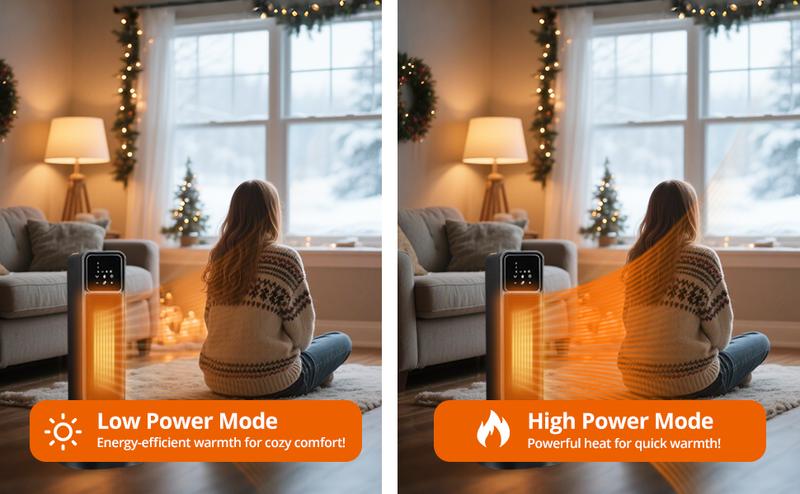 Space Heaters for Indoor Use 1500W PTC Electric Fireplace Heater with 90° Oscillation Child Lock Tip-over Protection Eco Mode 12h Timer Remote Control 3D Flame Effect Home & Office Heating System