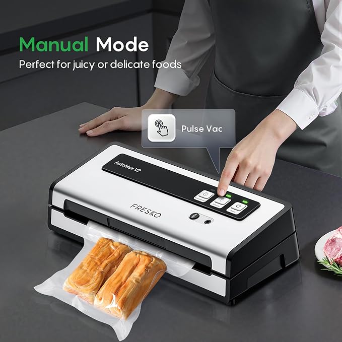 FRESKO Vacuum Sealer Machine with Automatic Bag Detection, Double Heat Seal, Compact Food Sealer, Easy to Use, Starter Kit