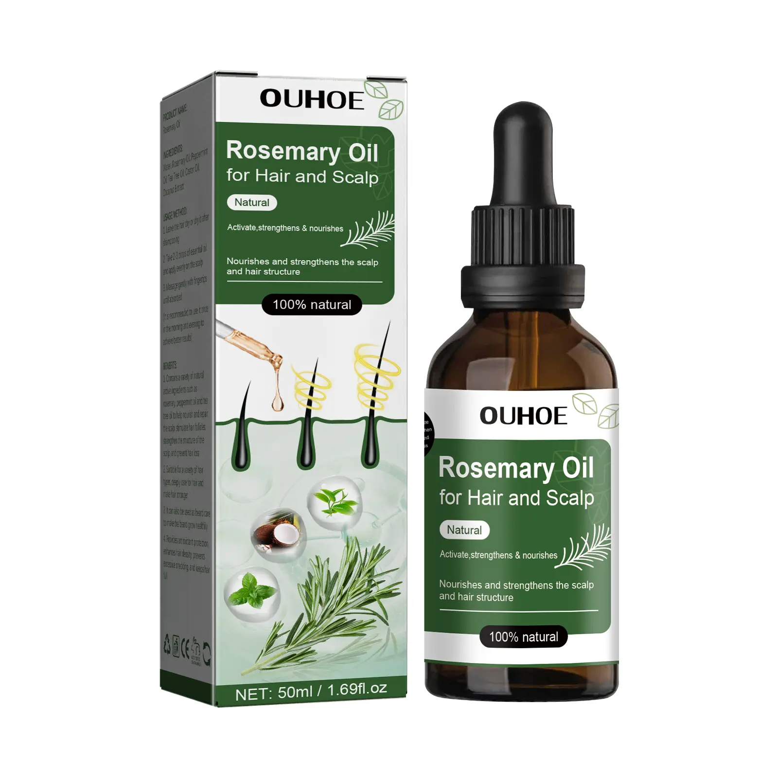 50ML Natural Rosemary Essential Oil for Unisex Adults - Moisturizing Haircare Treatment, Shine-Enhancing Scalp Stimulator, Anti-Hair Loss Thickens Hair Promoter for Male and Female