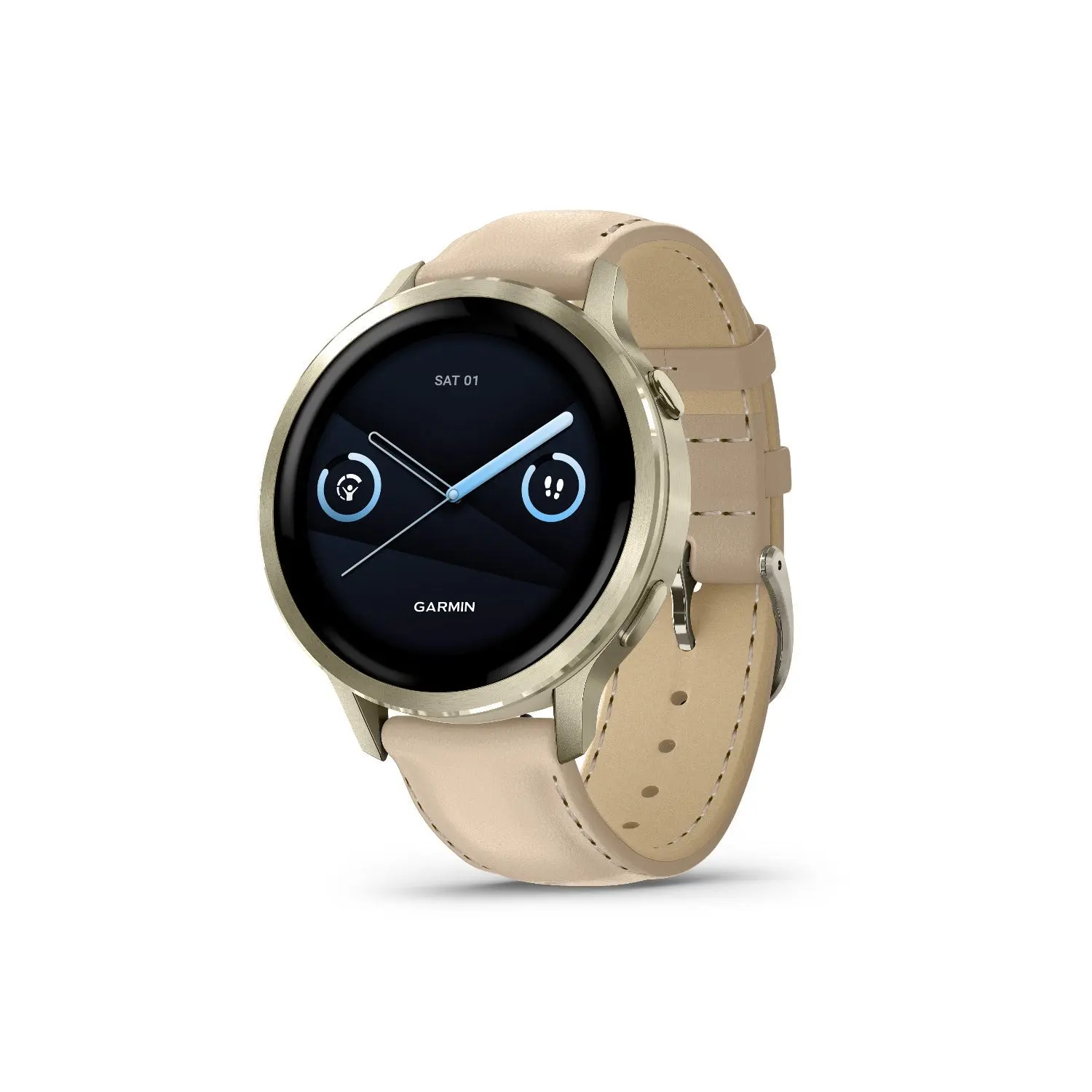 Garmin Venu 4 Smartwatch (41mm, 1.2-in AMOLED Display) - Lunar Gold/Light Sand Leather, GPS, Swimming & Triathlon Support, Music Player, Timers, Voice Control, Phone Call & Payment Capabilities, Strength Training