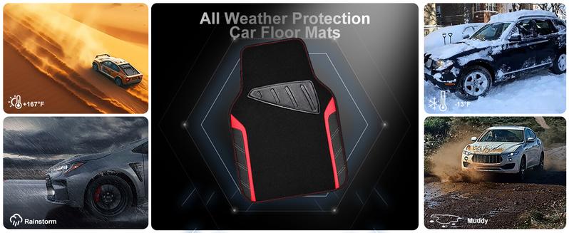CAR PASS 5pcs Leather Steering Wheel Cover and Waterproof Car Floor Mats,fit for 95% Sedan,SUV,Cars,14.5-15inch Sporty Anti-Slip Safety Comfortable
