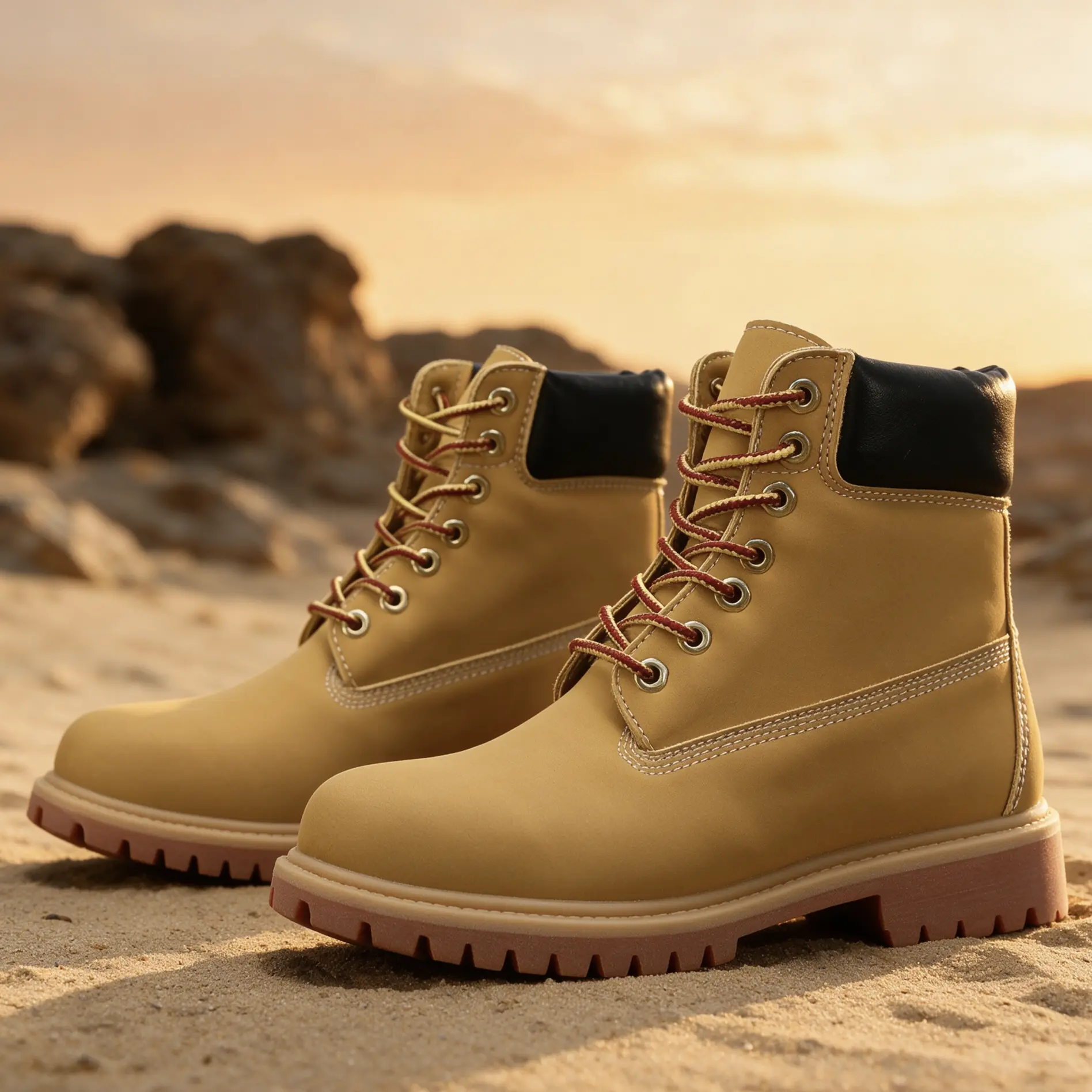 Vintage Wheat Lace Up Work Boots Heavy Duty Lug Sole Anti-Scratch Camping Trekking Ankle Boots Wide Toe Box & Elevated Thick Platform Sole
