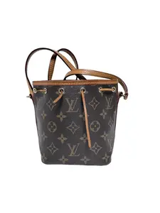 Pre-owned Louis Vuitton Canvas Mini Bucket Bag Authentic Nano Noé Monogram Monogram Coated with Drawstring Closure and Gold Hardware jd083lv