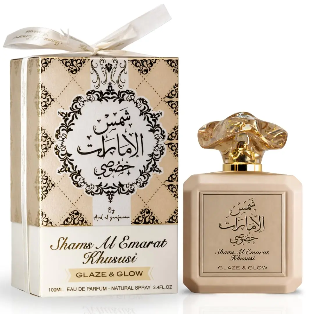 Shams Al Emarat Khususi Glaze & Glow for Men and Women Eau de Parfum Spray, 100 ml Sweet Gourmand Vanilla Unisex Cologne Perfume by Ard Al Zaafaran, 3 To 3.9 Fl Oz