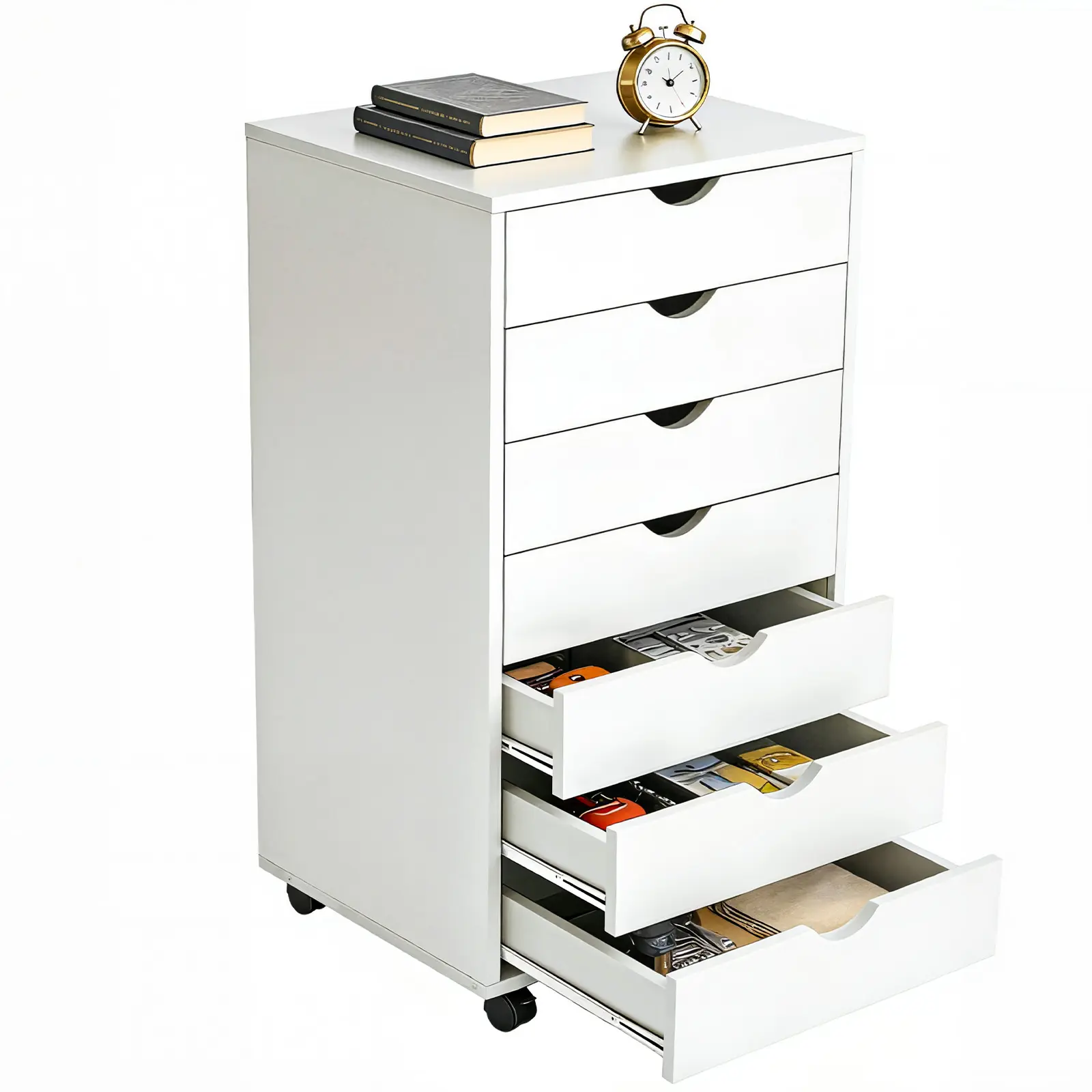 Wood Vertical Organization File Cabinet with Wheels Mobile Drawer Storage for Home Office