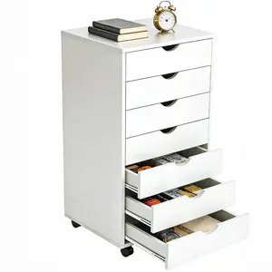 Wood Vertical Organization File Cabinet with Wheels Mobile Drawer Storage for Home Office
