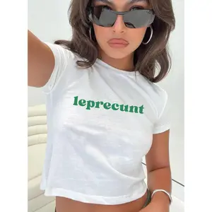 [Sale up to 30%] Leprecunt St Patrick's Day Baby Tee, Y2K St Paddys Shirt, Vintage 90s Womens Retro Tee, Shamrock Irish Shirt, I Put The Double D's