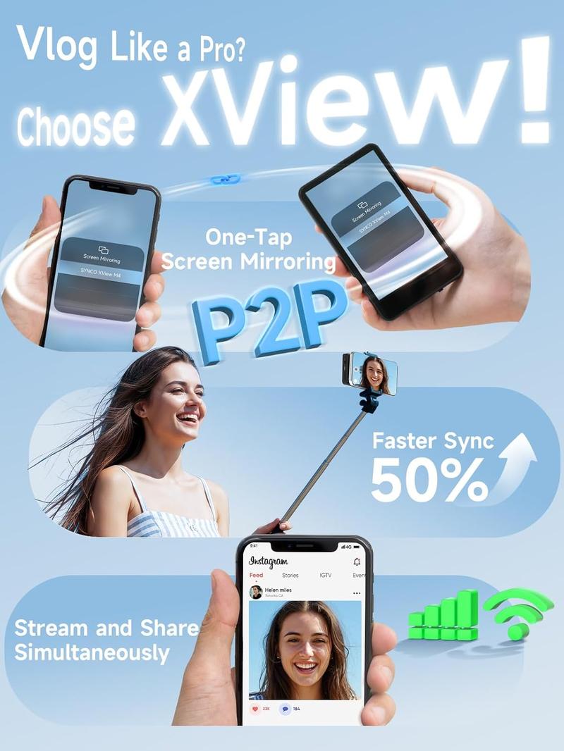 Meevo Magnetic Phone Vlog Monitor – 1080P Wireless Selfie Screen, Use Rear Camera for Live Streaming & TikTok (4K 30fps Wired, iPhone/Android Compatible)