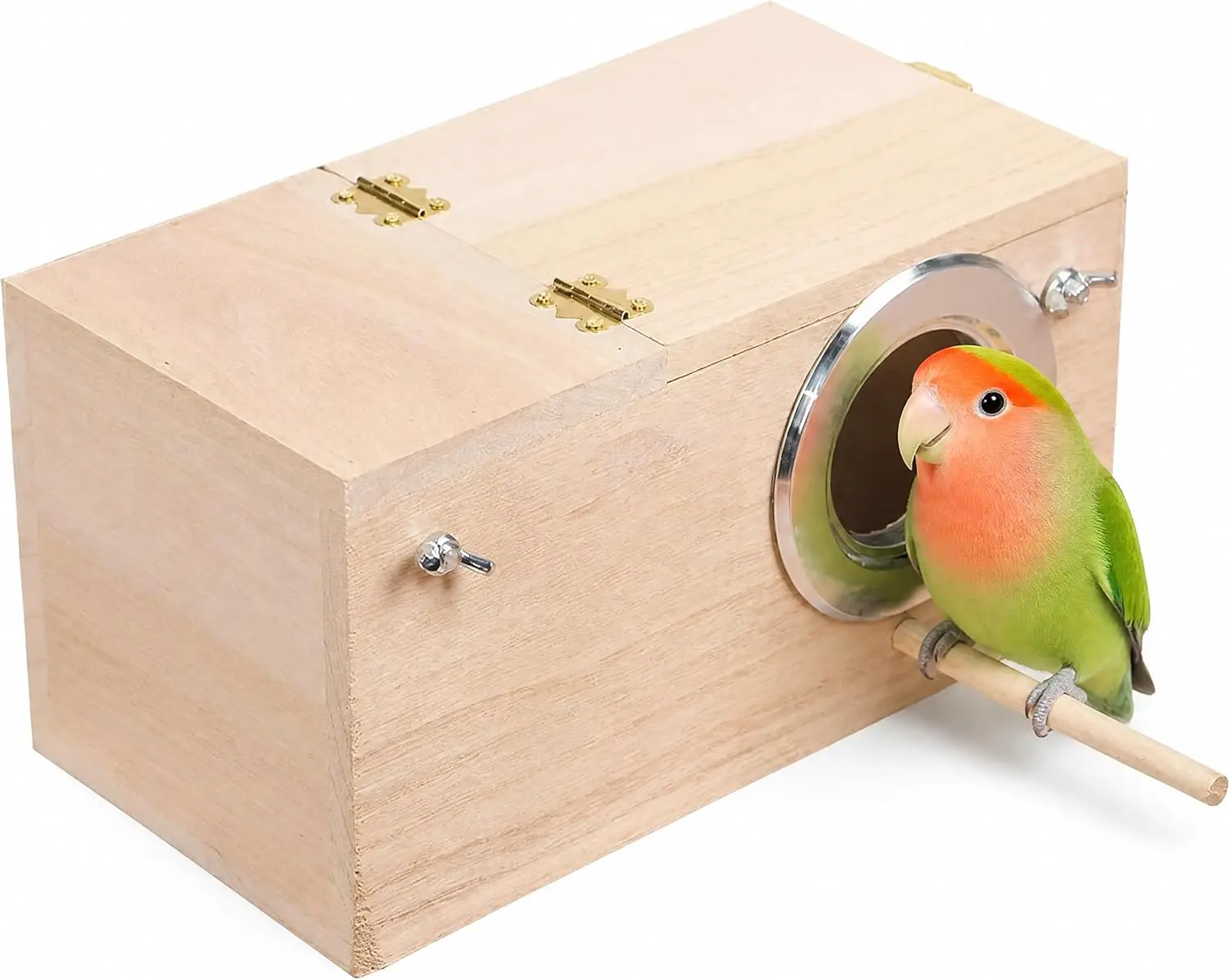 Wood Parakeet Nest Box for Pet Birds, Natural Wooden Bird House with Perch, Breeding & Nesting Box for Lovebirds, Cockatiels, Parrotlets, Budgies and Parakeets, Bird Cage Nesting Shelter for Resting, Nesting and Raising Chicks, Easy to Install for Indoor