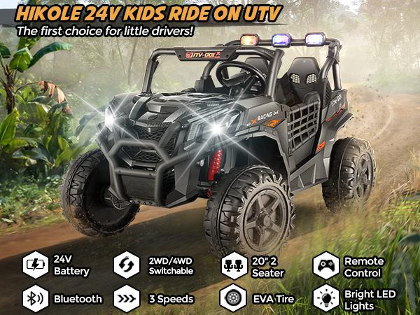 Hikole 24V 4WD Ride On UTV for Big Kids – 2 Seater Electric Car w/ Remote, Music, Lights & 4x200W Motors