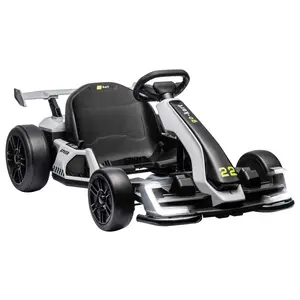 24V Durable Plastic Kids Electric Drift Kart, 300W Powerful Motor, 8.5MPH Speed, Big Battery, EVA Tires, 3-Level Length Adjustment, Dual Speed Modes, Brake Pedal, Ideal for Kids' Birthday Gift - White