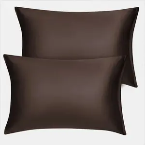 Unique Bargains Queen Satin Pillowcase with Zipper, Super Soft and Luxury, Silky Pillow Cases Covers Set of 2, 21"x31", Brown