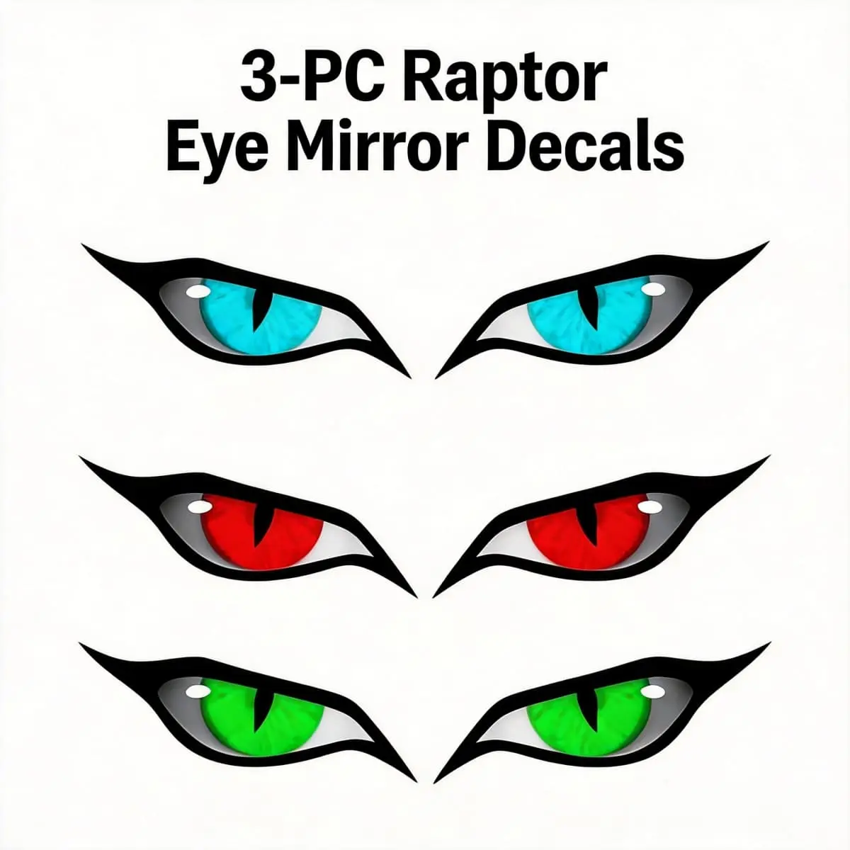 3-Piece Set Glueless High-Contrast Raptor Eye Car Mirror Decals, Wide Fit All-Weather Vinyl Predator Look Stickers for Trucks/SUVs, JDM Builds Waterproof Peel-and-Stick Exterior Accessories