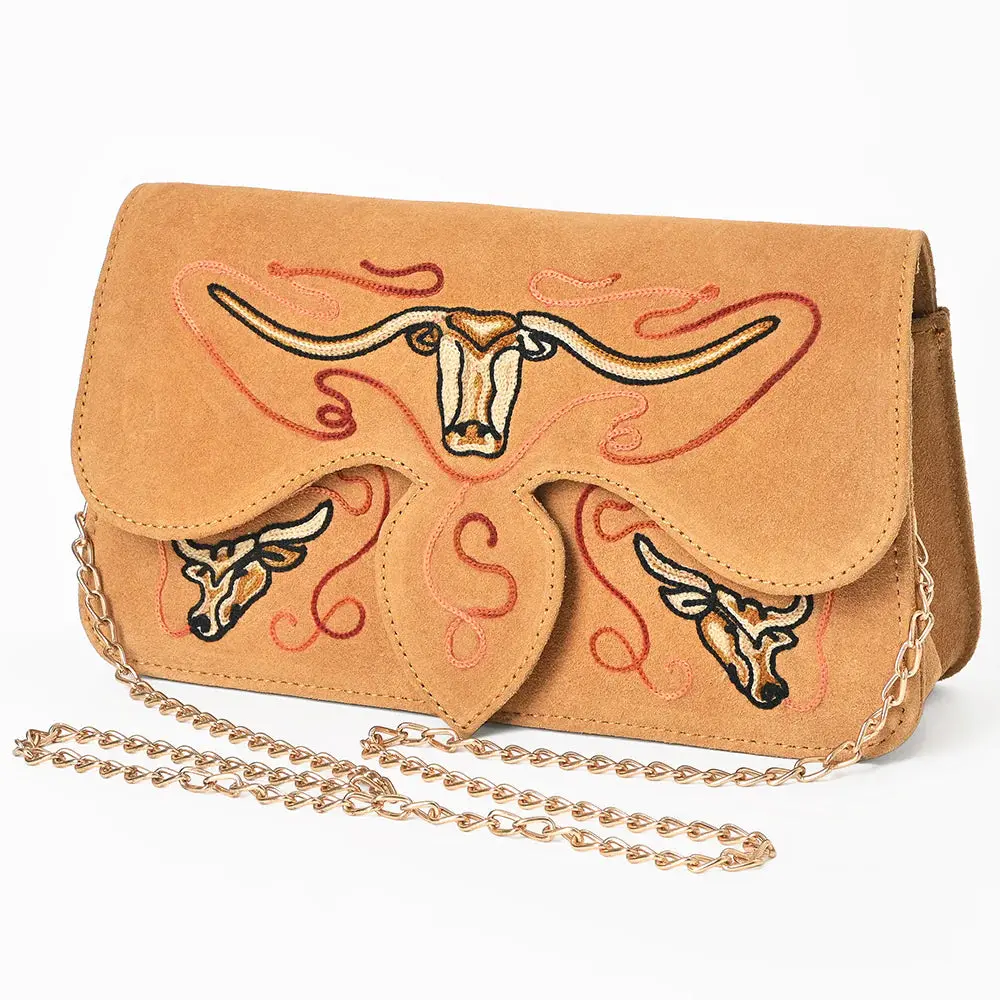 American Darling Embroidered Mustard Suede Crossbody Purse