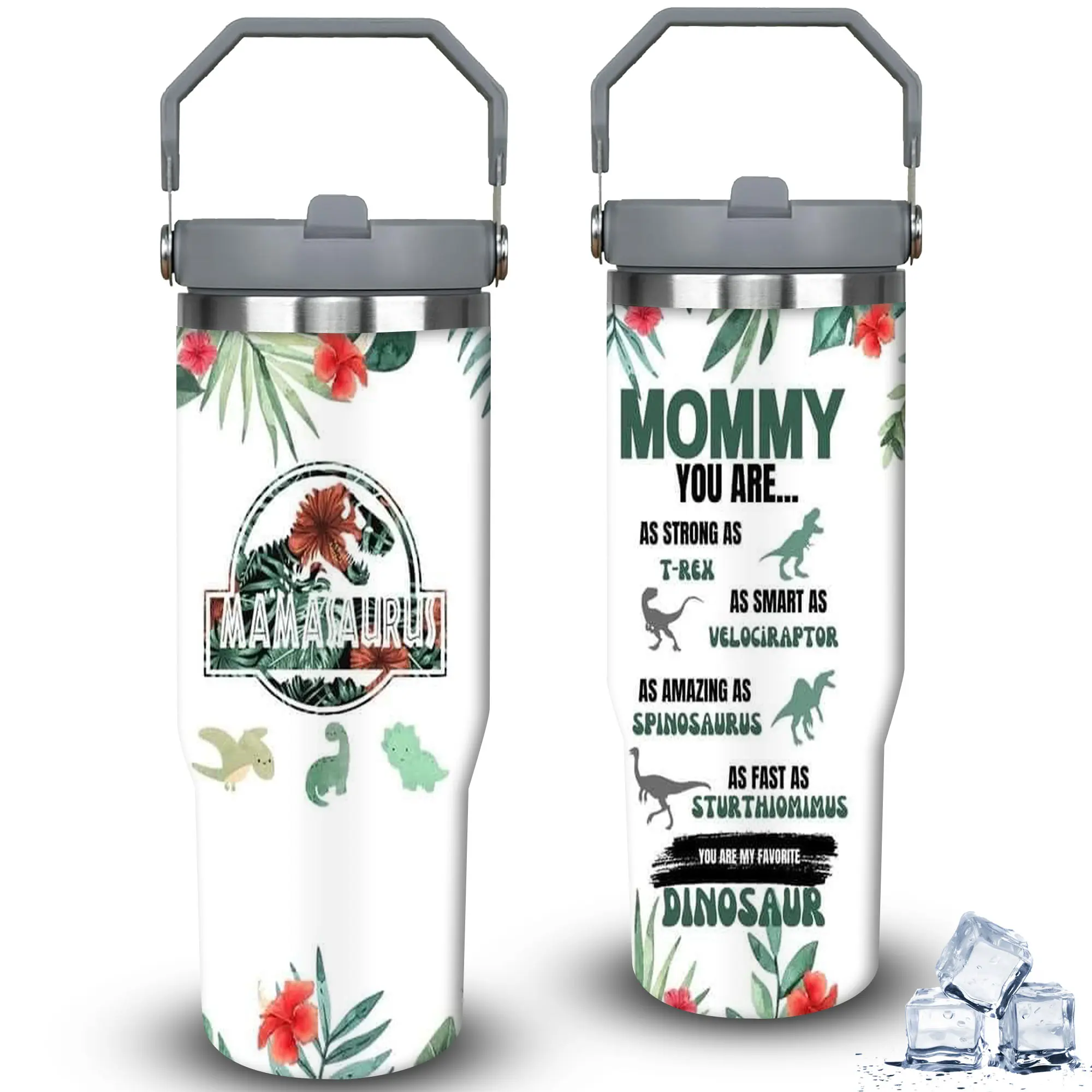 1pc 30oz Insulated Dinosaur Mamasaurus Tumbler with Lid, Vacuum Flask Travel Coffee Cup, Unique Gift for Women, Ideal for Halloween, Birthday Occasions, Flasks, Portable