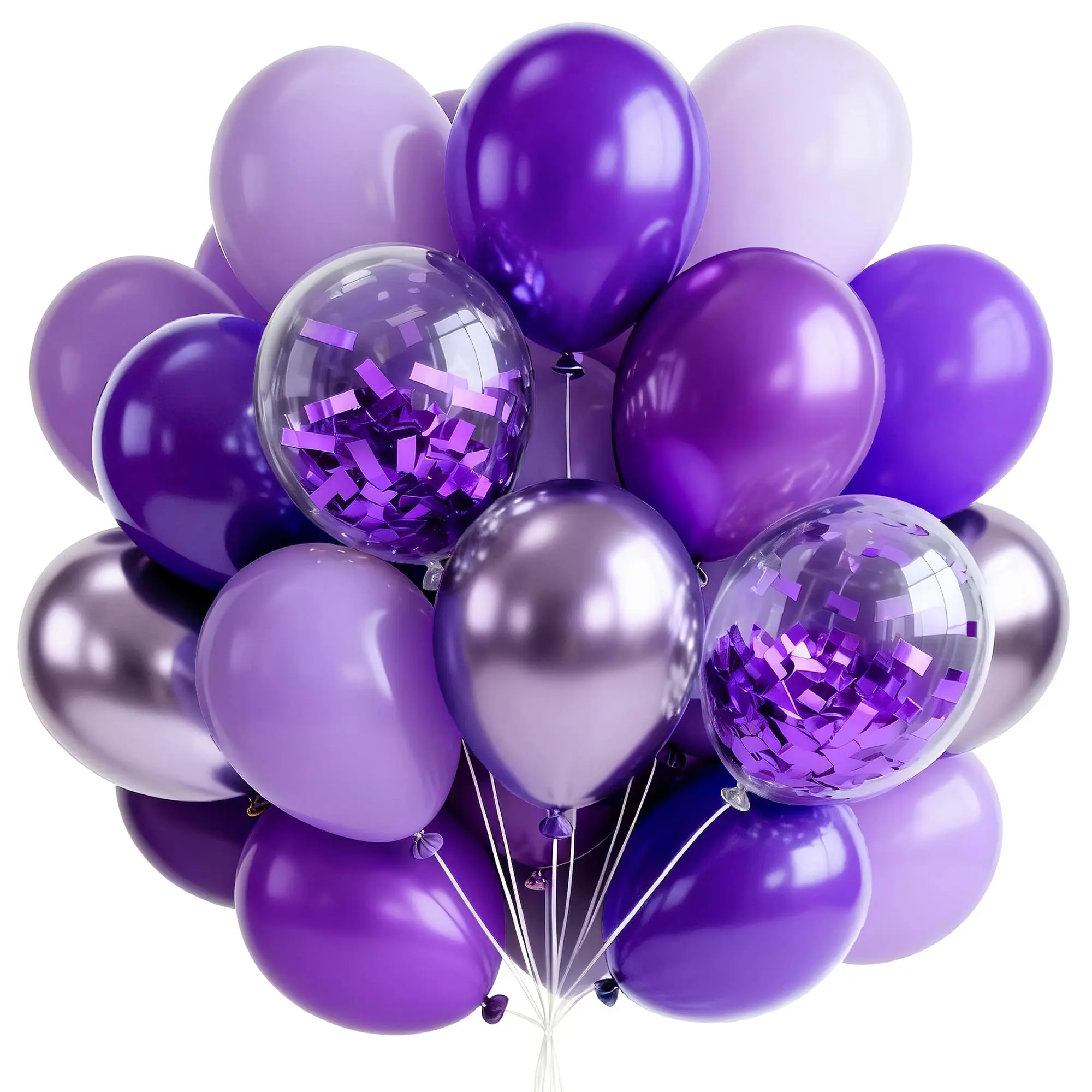 PartyWoo Thick 12-In Balloons, 66 Pcs Assorted Pearl Purple, Light Pastel, Dark Metallic, Lilac, Lavender Confetti Styles for Balloon Garland, Wedding, Happy Birthday, Graduation, Anniversary Decorations (Floats for Festive Events)