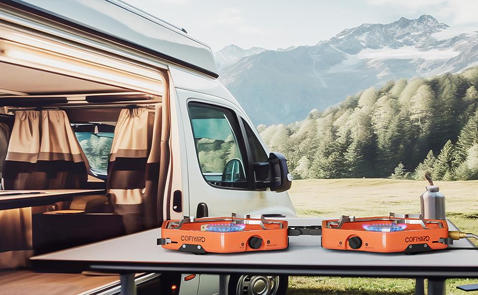 COFIYARD 17,000 BTU Foldable Camping Stove with 2 Adjustable Burners Portable Gas Stove for Outdoor Cooking & Backpacking