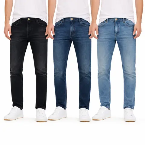 Men's 3 Pack Flex Stretch Slim Straight Comfort Denim Jeans With 5 Pockets