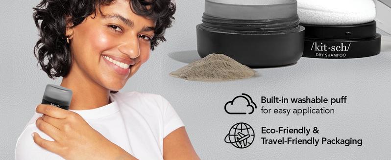 Kitsch Dry Shampoo Powder with Rice Protein for Women & Men - Volumizing, Unscented, No White Cast, Organic, Paraben Free, for Oily & Dark Hair - 8g Kitsch Dry Shampoo Powder with Rice Protein for Women & Men - Volumizing, Unscented, No White Cast, Organic, Paraben Free, for Oily & Dark Hair - 8g