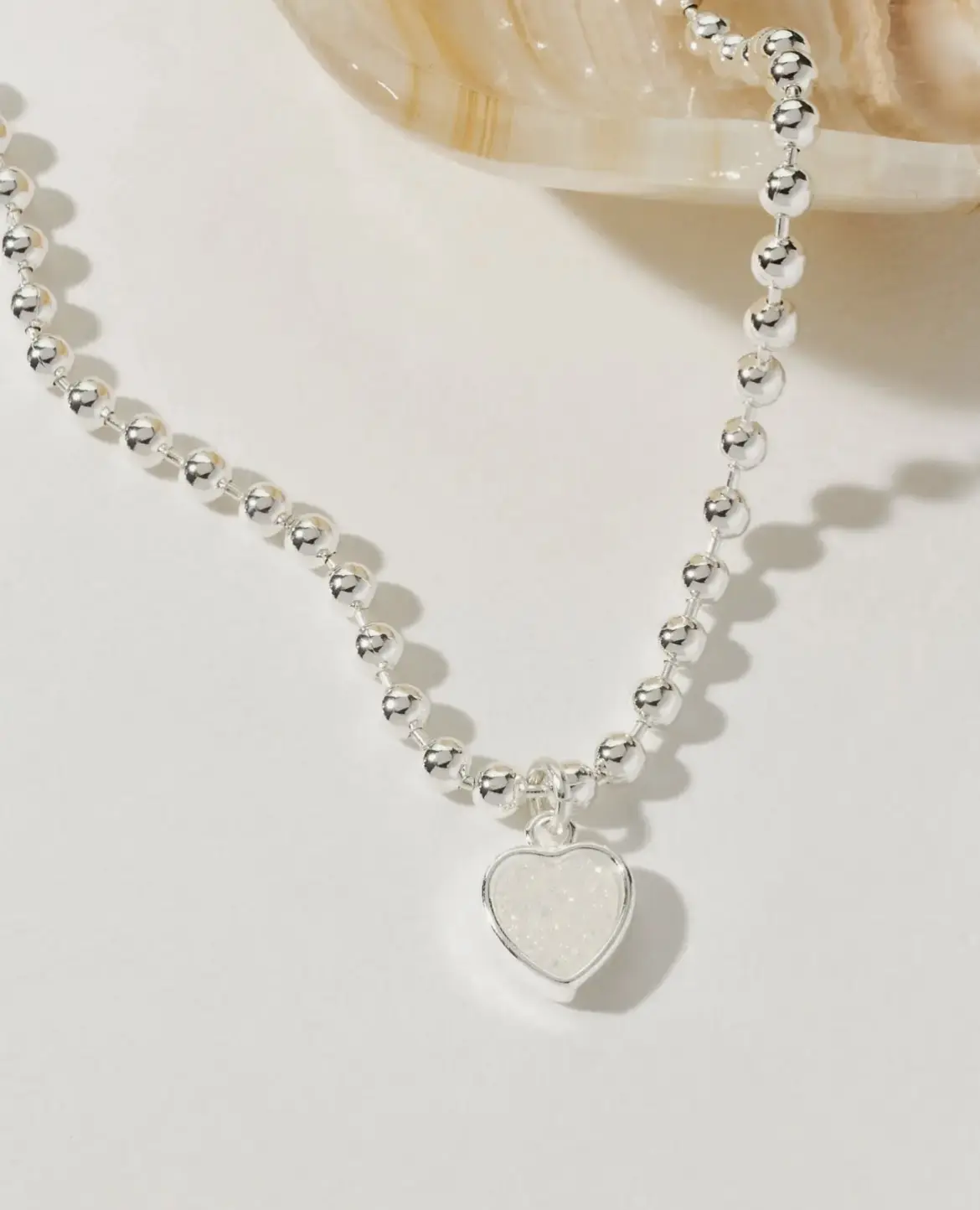 Minimalist Sterling Silver Druzy Crystal Heart Necklace