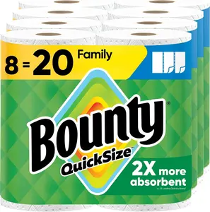 Bounty Quick Size Paper Towels – White 8 Family Rolls = 20 Reg Rolls | Daily Home Cleaning Must-Have