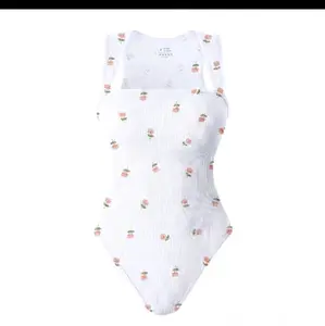 Sweet Coquette Ribbed Bodysuit - Square Neck Cherry & Floral Print Tank Top