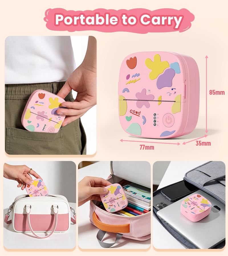 [CrazyThursdayLIVE] XenGro Mini Sticker Bluetooth Printer included 3 Roll label Thermal Pocket Printer,Inkless Portable Printer B&W Printing Only for Study Notes, Photos, Memos, Lists, Journals Printing Machine Sticky Label, Birthday Gifts for Girls Boys