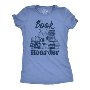 Womens Funny T Shirts Book Hoarder Sarcastic Reading Lover Tee For Ladies Funny Womens T Shirts Cute Vintage Fashion Casual Ladies T-Shirt Gift Funny Nerd Top Women's Novelty Tees Light Blue